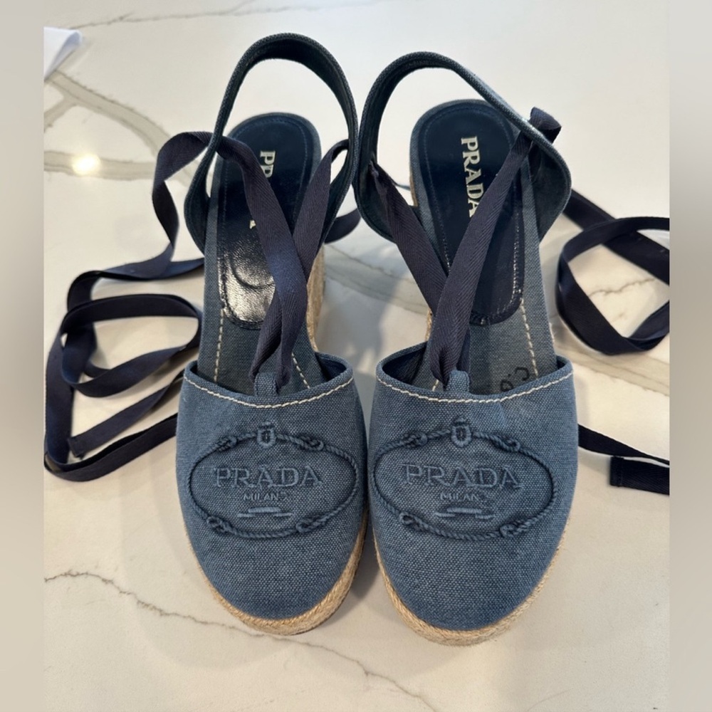 Prada Denim Espadrilles Platforms Sandals EU40 US9.5-10 - Picture 2 of 10